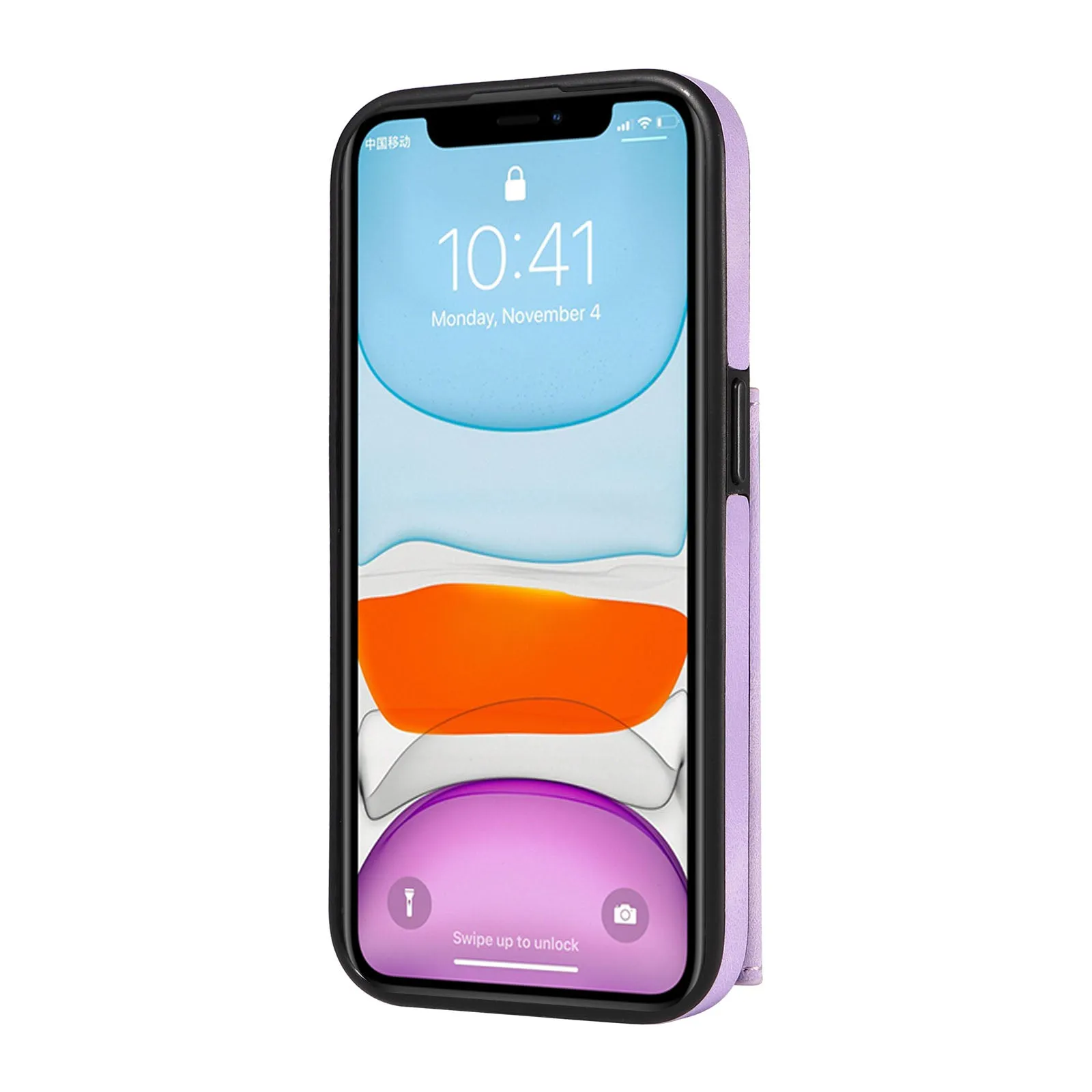 001 For iPhone 11 PU Leather TPU Card Holder Cover Ring Kickstand Shockproof Phone Case