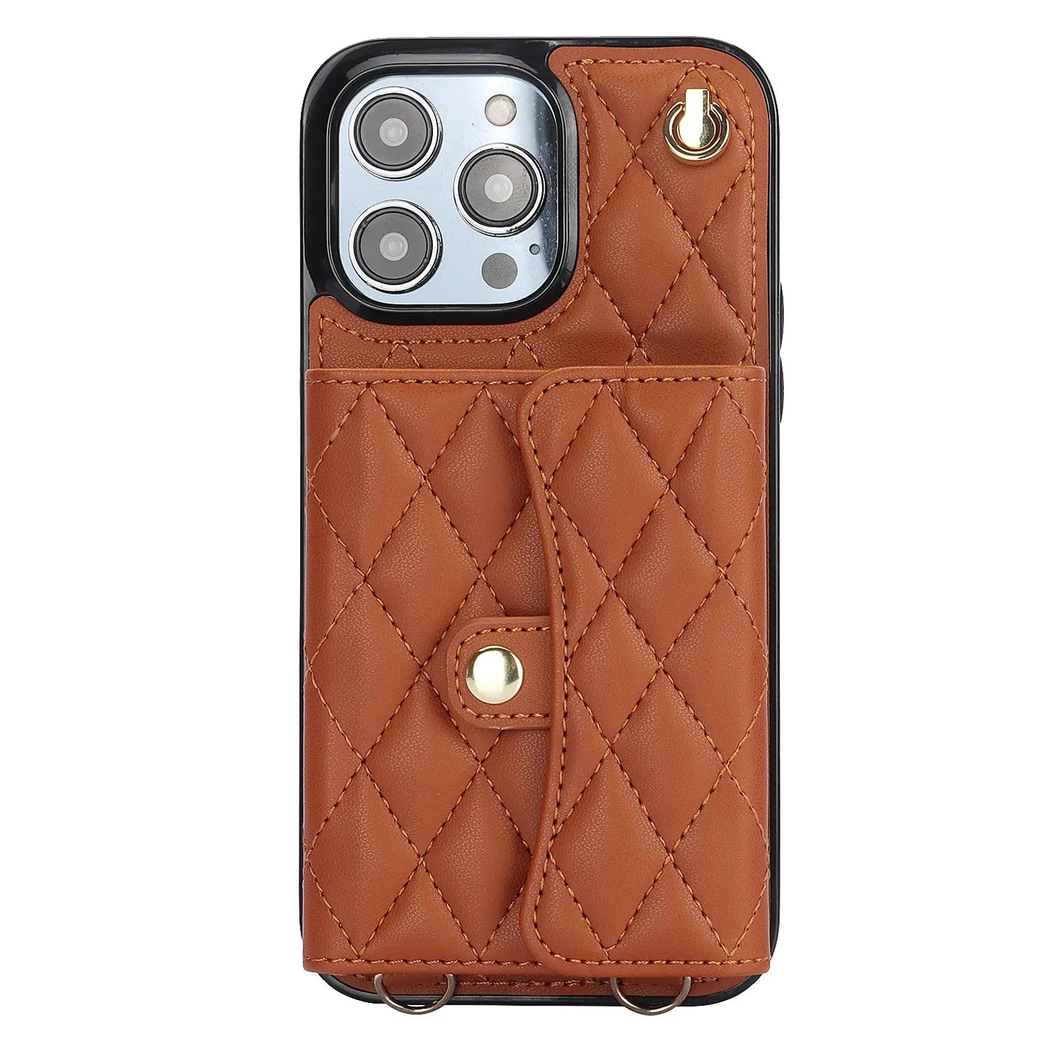 026 For iPhone 15 Pro RFID Blocking Card Holder Phone Case PU Leather TPU Kickstand Cover with 2 Straps