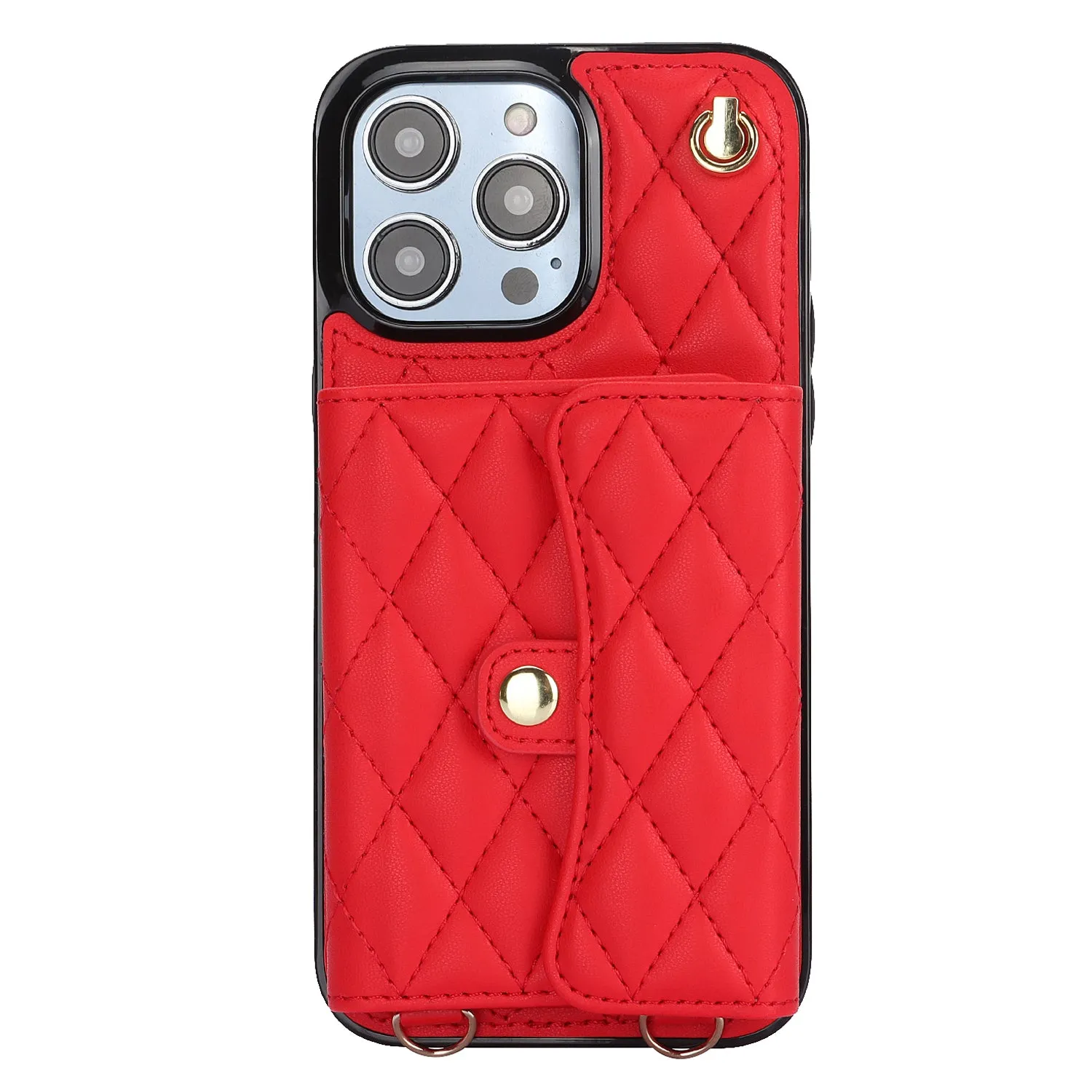 026 For iPhone 15 Pro RFID Blocking Card Holder Phone Case PU Leather TPU Kickstand Cover with 2 Straps
