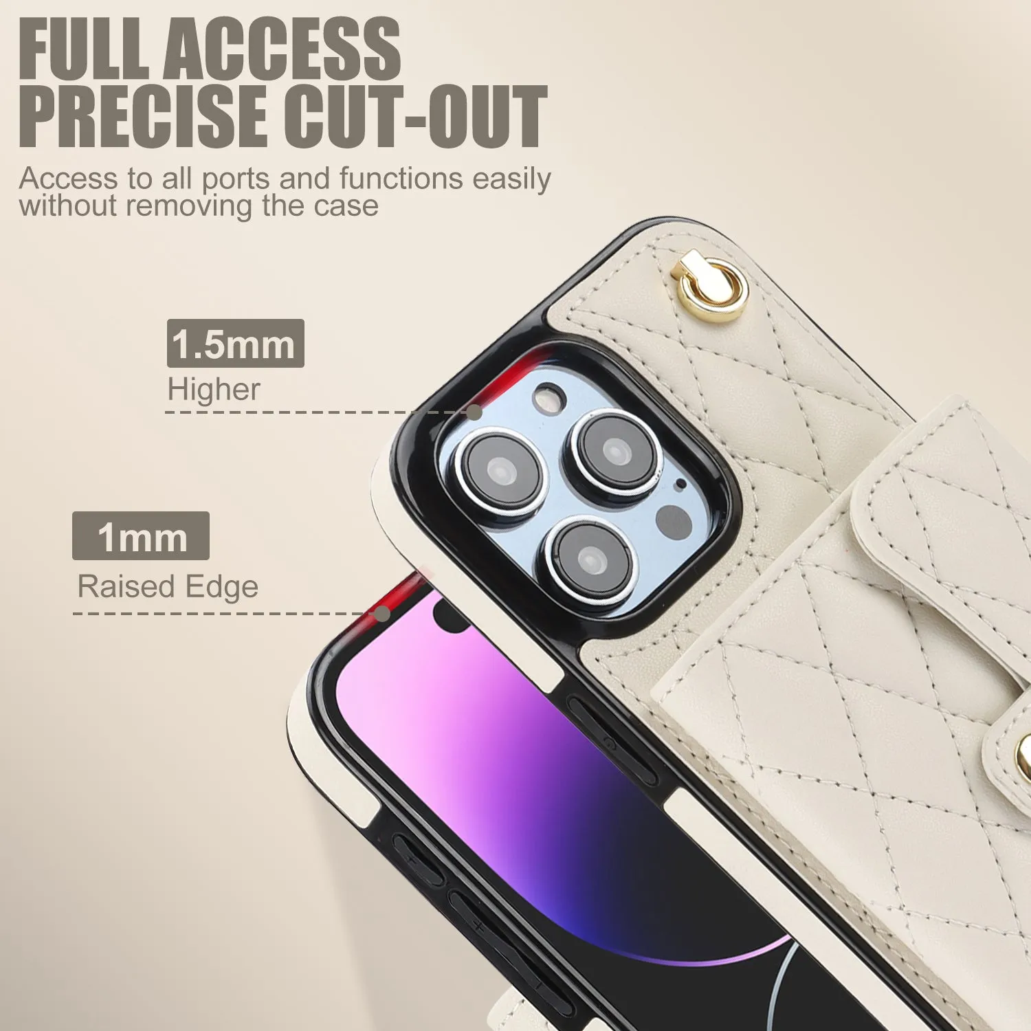 026 For iPhone 15 Pro RFID Blocking Card Holder Phone Case PU Leather TPU Kickstand Cover with 2 Straps