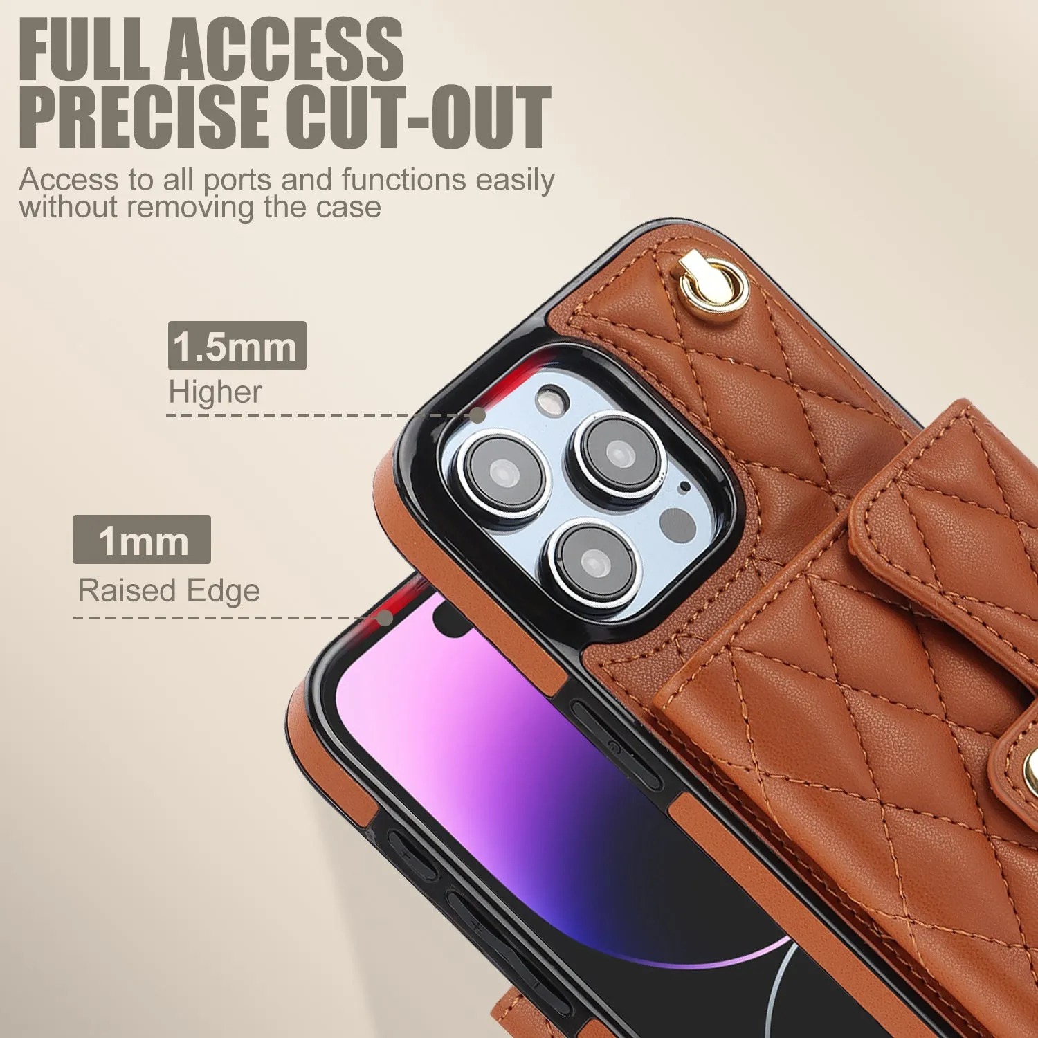 026 For iPhone 15 Pro RFID Blocking Card Holder Phone Case PU Leather TPU Kickstand Cover with 2 Straps