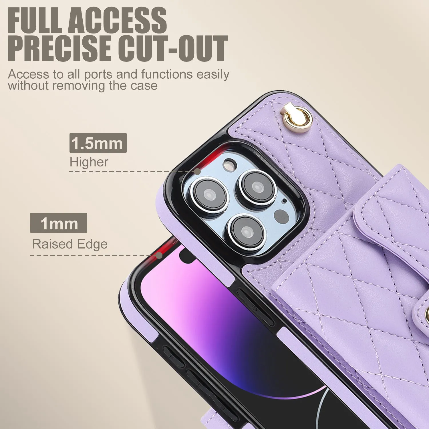 026 For iPhone 15 Pro RFID Blocking Card Holder Phone Case PU Leather TPU Kickstand Cover with 2 Straps