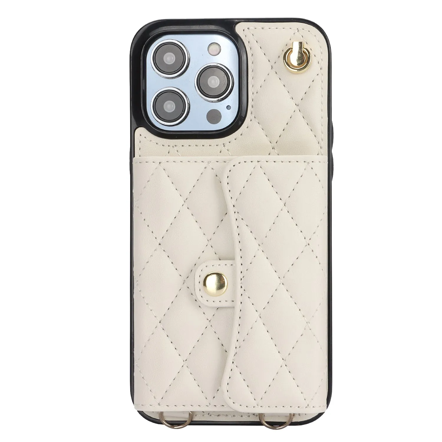 026 For iPhone 15 Pro RFID Blocking Card Holder Phone Case PU Leather TPU Kickstand Cover with 2 Straps