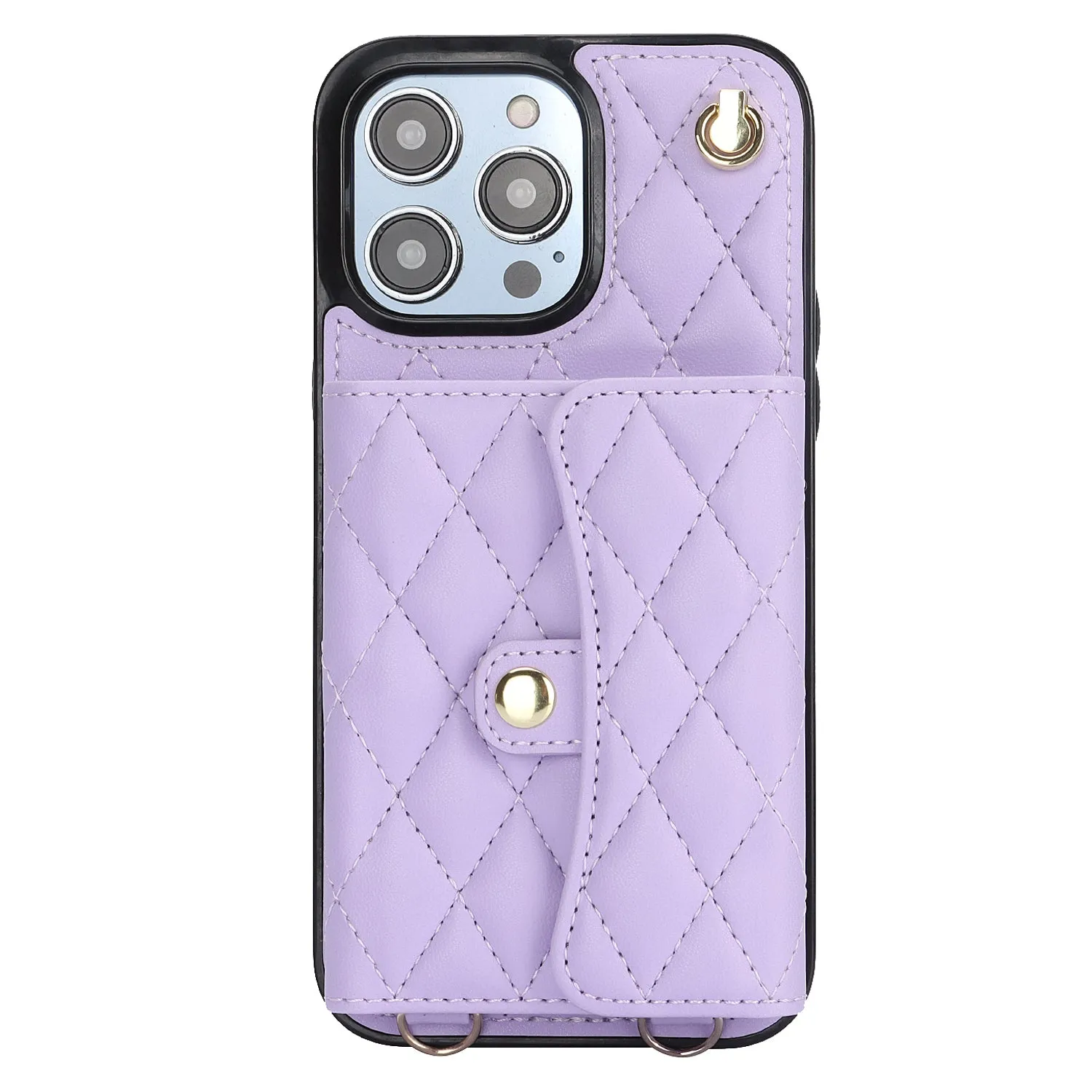 026 For iPhone 15 Pro RFID Blocking Card Holder Phone Case PU Leather TPU Kickstand Cover with 2 Straps