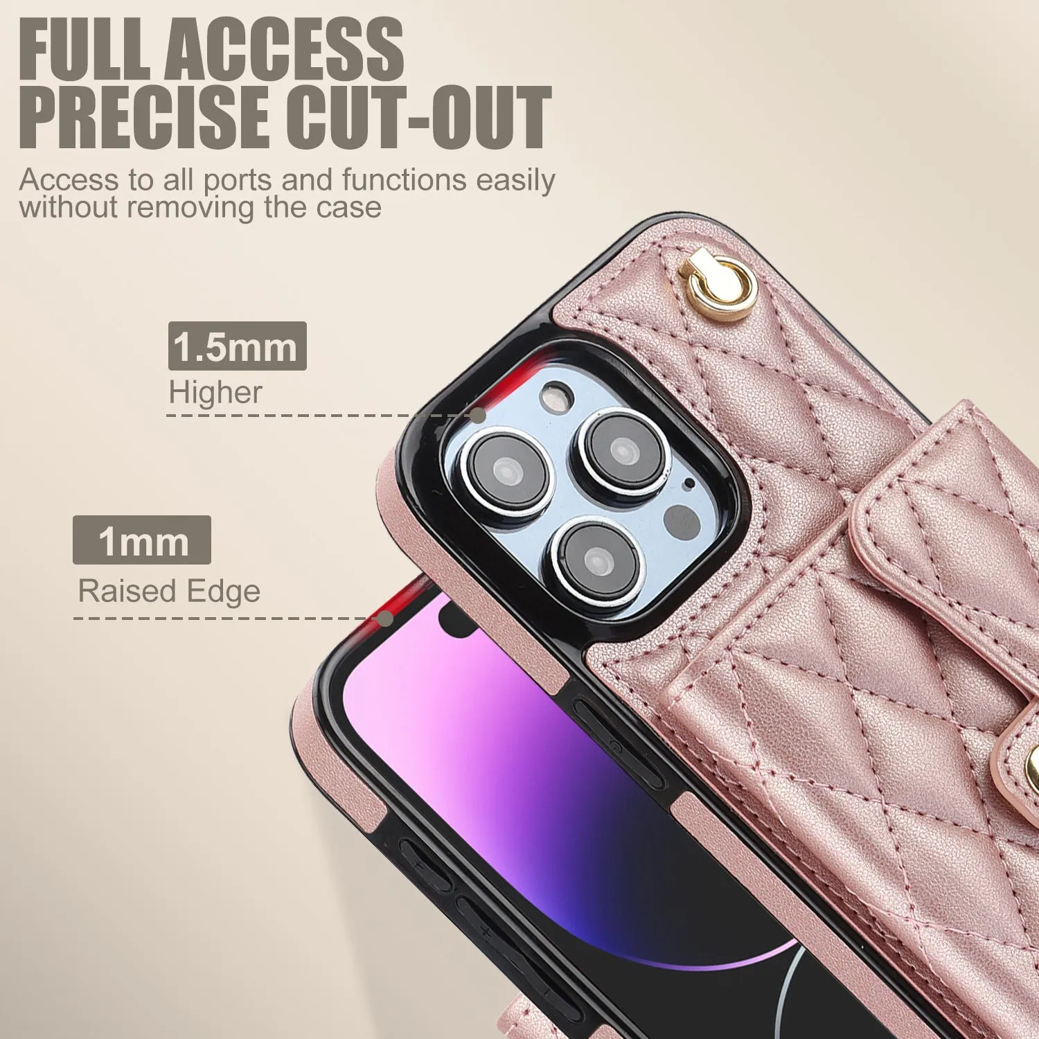 026 For iPhone 15 Pro RFID Blocking Card Holder Phone Case PU Leather TPU Kickstand Cover with 2 Straps