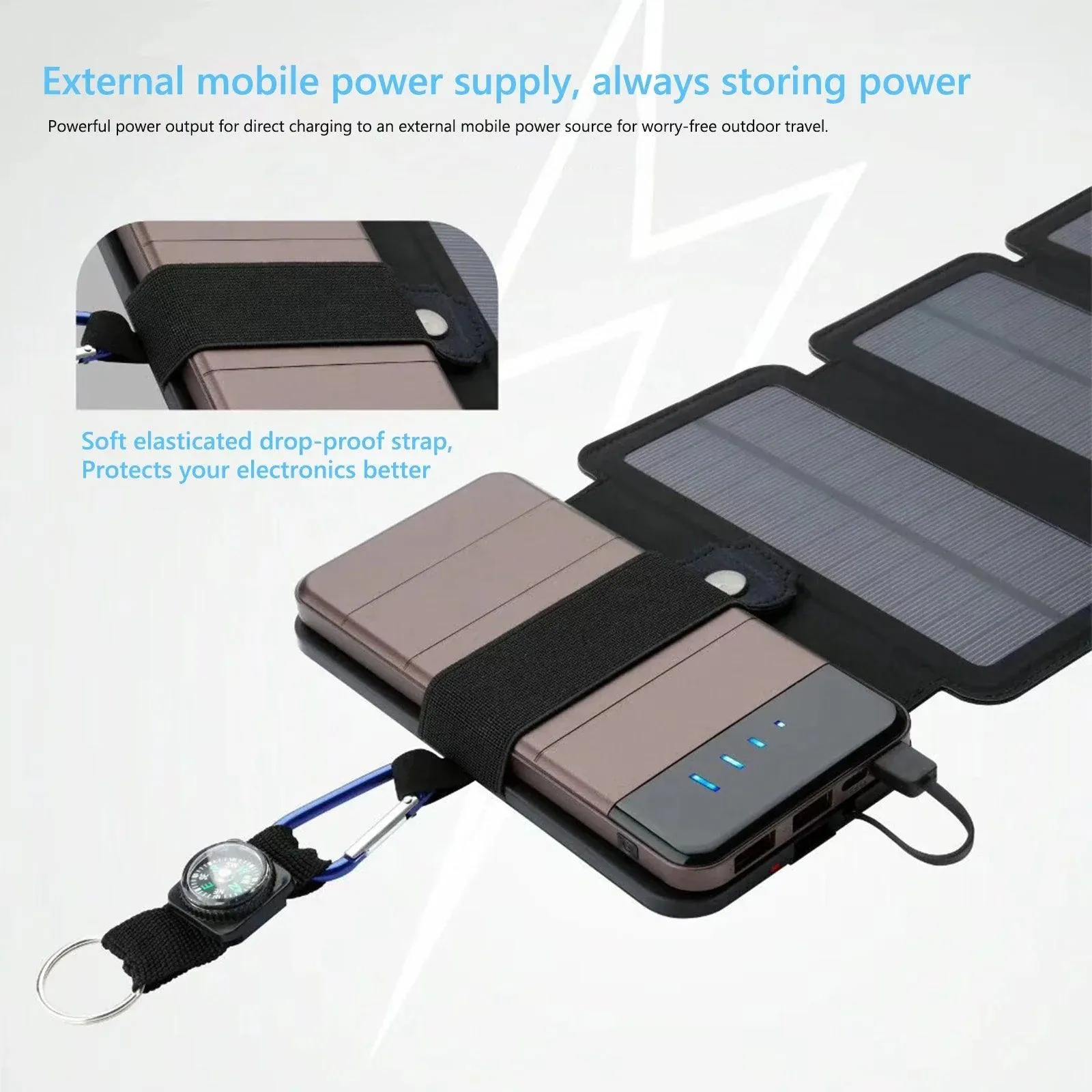 20W Foldable Solar Power Bank with USB Charger and Integrated Compass for Outdoor Adventures