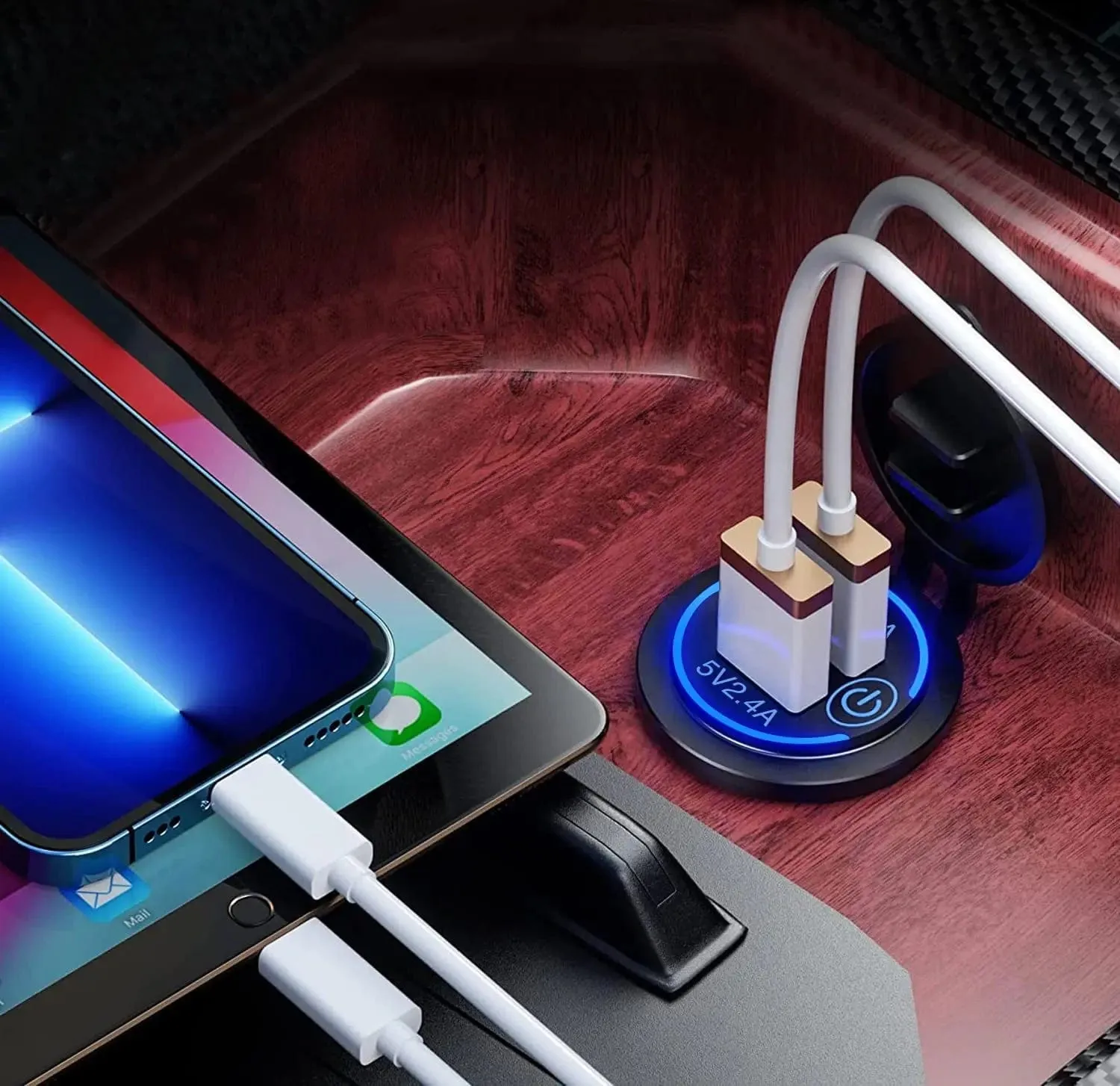 2Pcs 5V 4.8A Dual USB Output Car Charger with LED Voltmeter