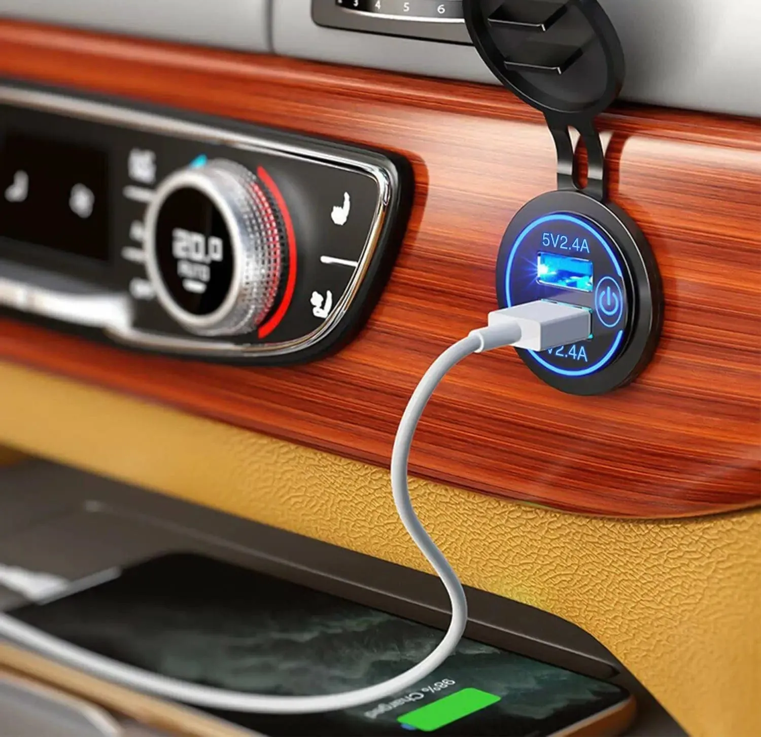 2Pcs 5V 4.8A Dual USB Output Car Charger with LED Voltmeter