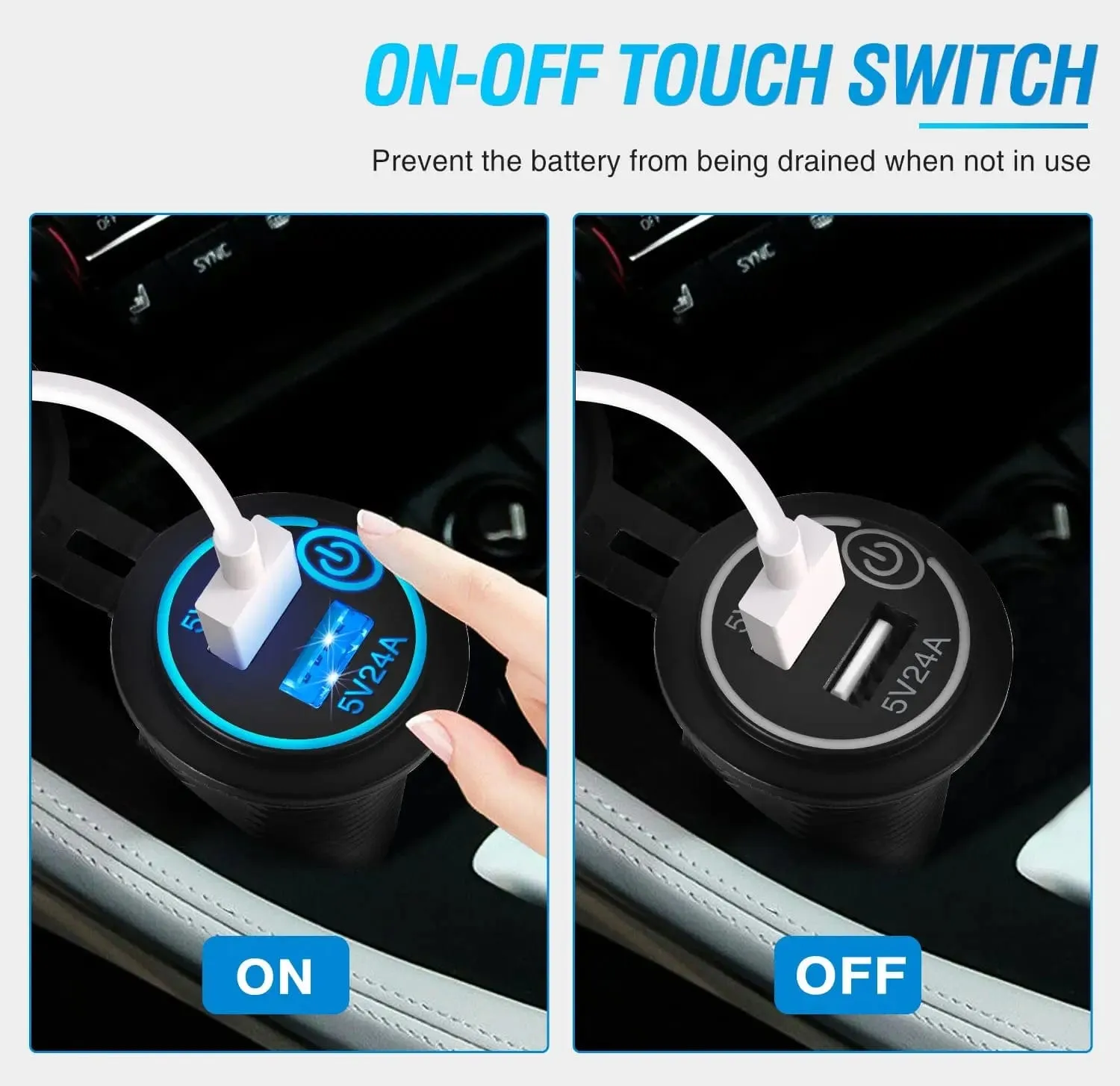 2Pcs 5V 4.8A Dual USB Output Car Charger with LED Voltmeter