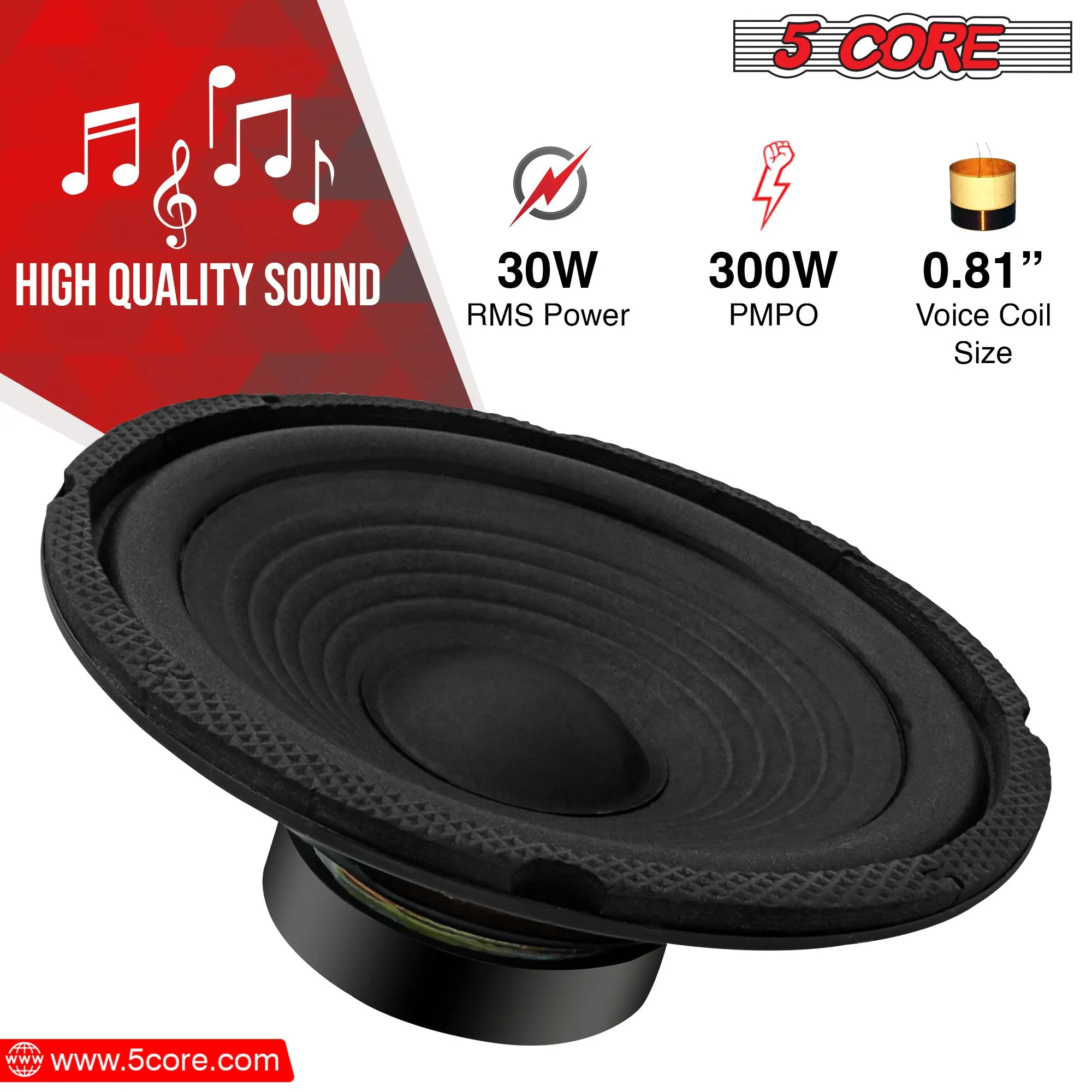 5 CORE 6 Inch Subwoofer Speaker Pair 4 OHM 300W Peak Replacement Car Audio Sub Woofer - WF 672