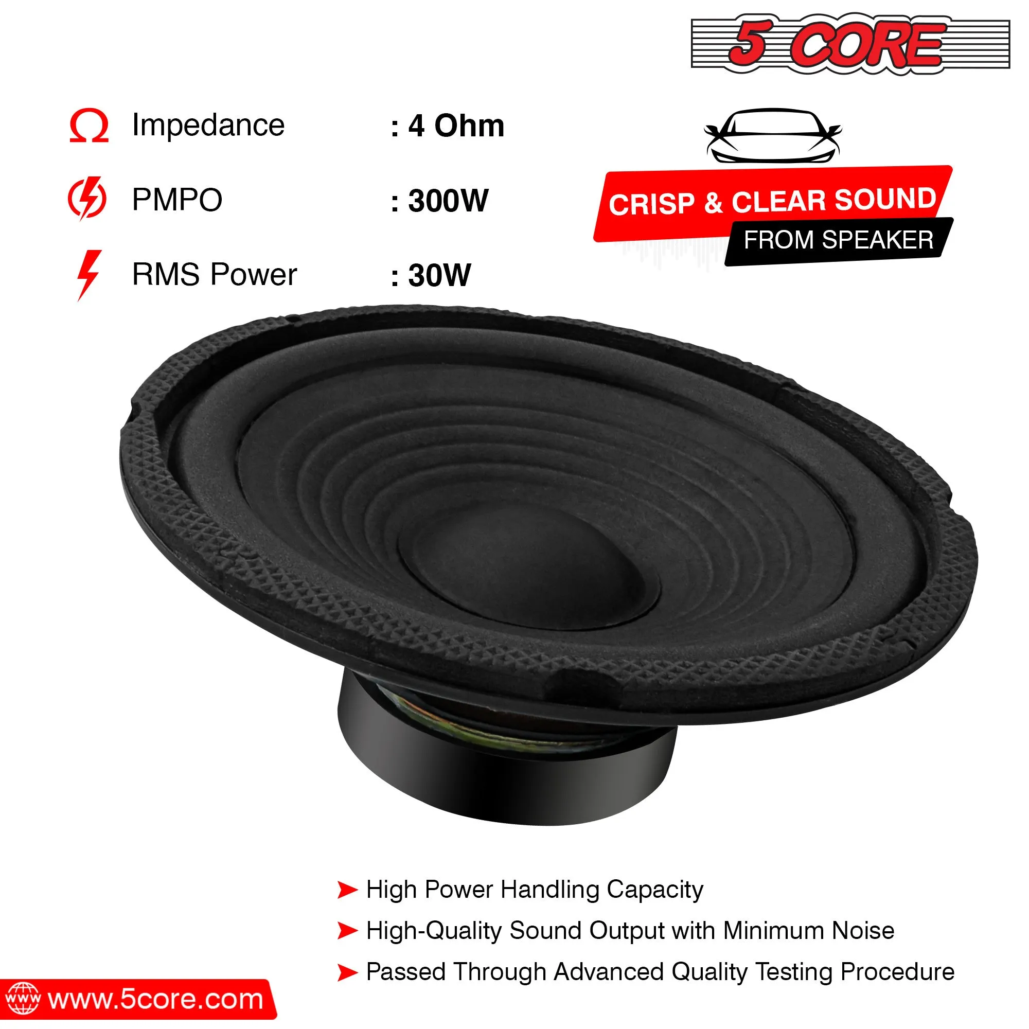5 CORE 6 Inch Subwoofer Speaker Pair 4 OHM 300W Peak Replacement Car Audio Sub Woofer - WF 672