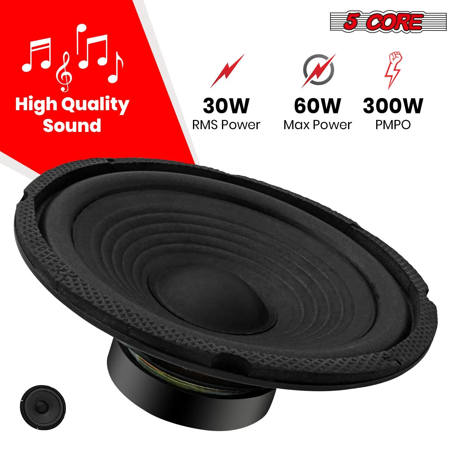 5 CORE 6 Inch Subwoofer Speaker Pair 4 OHM 300W Peak Replacement Car Audio Sub Woofer - WF 672