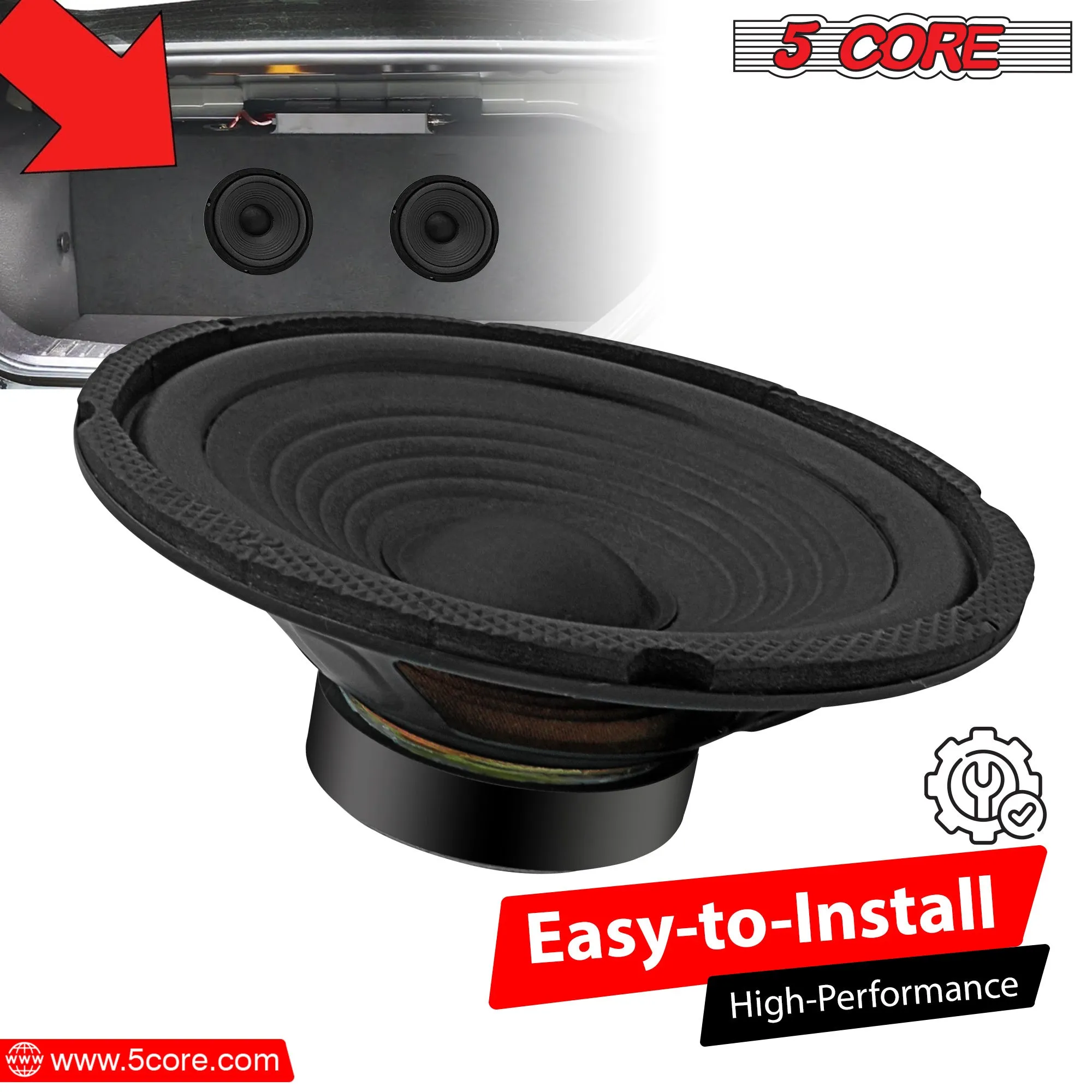 5 CORE 6 Inch Subwoofer Speaker Pair 4 OHM 300W Peak Replacement Car Audio Sub Woofer - WF 672