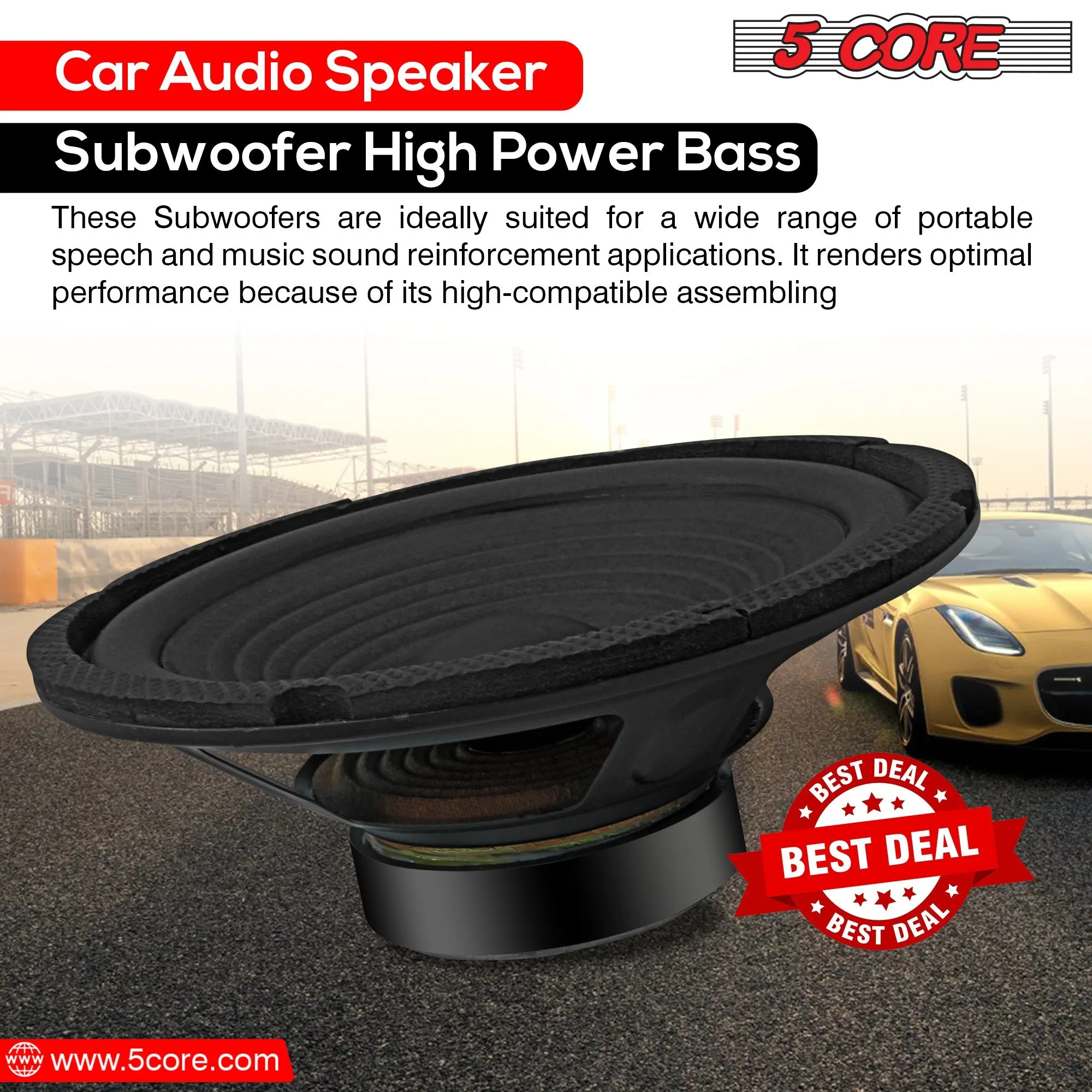 5 CORE 6 Inch Subwoofer Speaker Pair 4 OHM 300W Peak Replacement Car Audio Sub Woofer - WF 672