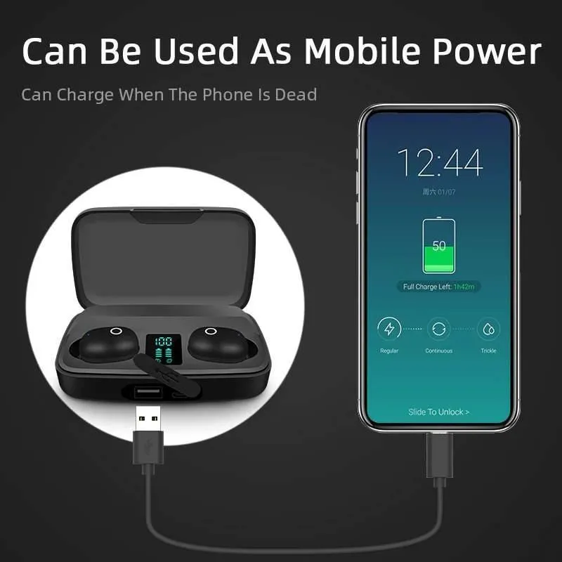A10S Wireless Earbuds With 1800mah Mobile Power Bank
