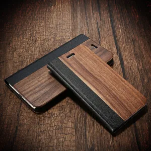 Bamboo Wood Leather Flip Mobile Phone Case For iPhone 7 7 Plus Natural Wood Card Slot Stand Protector Cover For iPhone7 7Plus