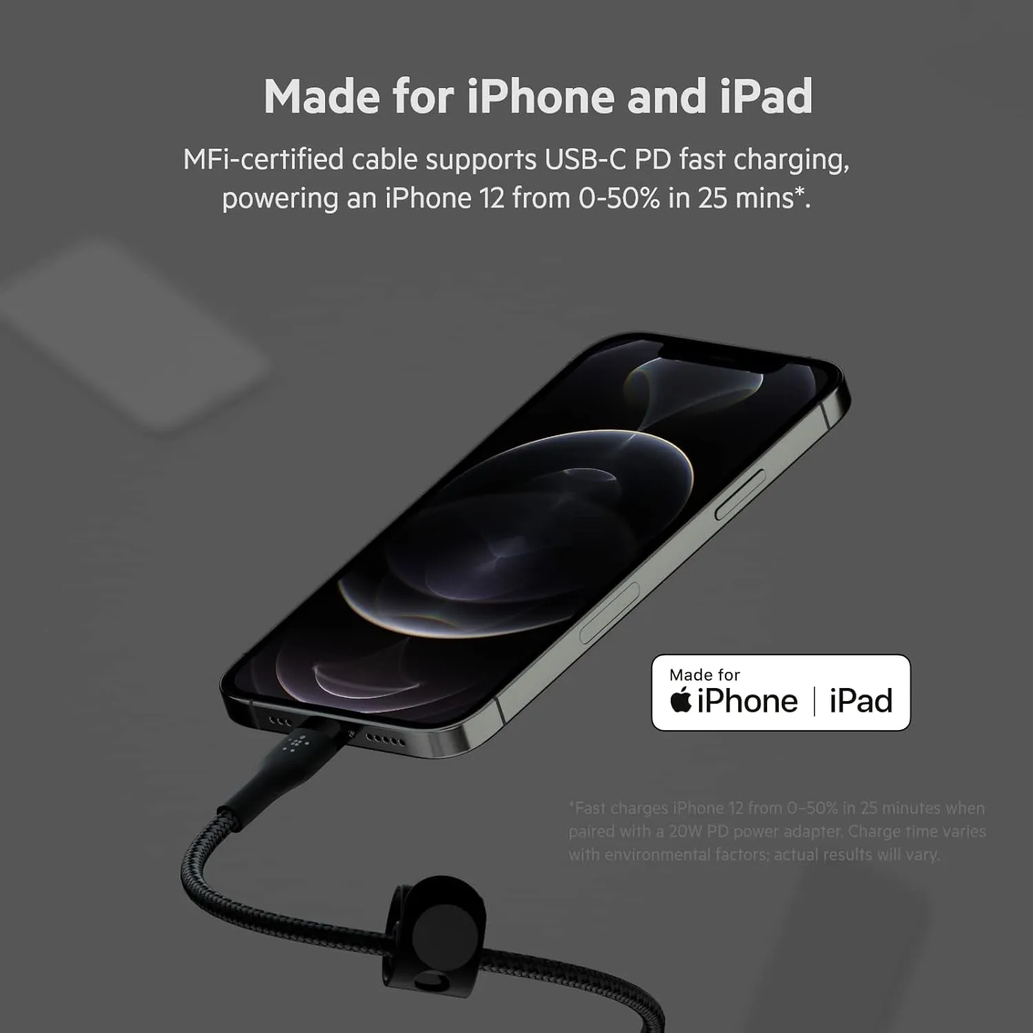 Belkin Boostcharge Pro Flex Braided USB Type-C to Lightning Cable 2-Pack (2M/6.6Ft), Mfi-Certified 20W Fast Charging PD Power Delivery for Iphone 13, Iphone 12, Iphone 11, Ipad, and More - Black