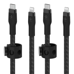 Belkin Boostcharge Pro Flex Braided USB Type-C to Lightning Cable 2-Pack (2M/6.6Ft), Mfi-Certified 20W Fast Charging PD Power Delivery for Iphone 13, Iphone 12, Iphone 11, Ipad, and More - Black