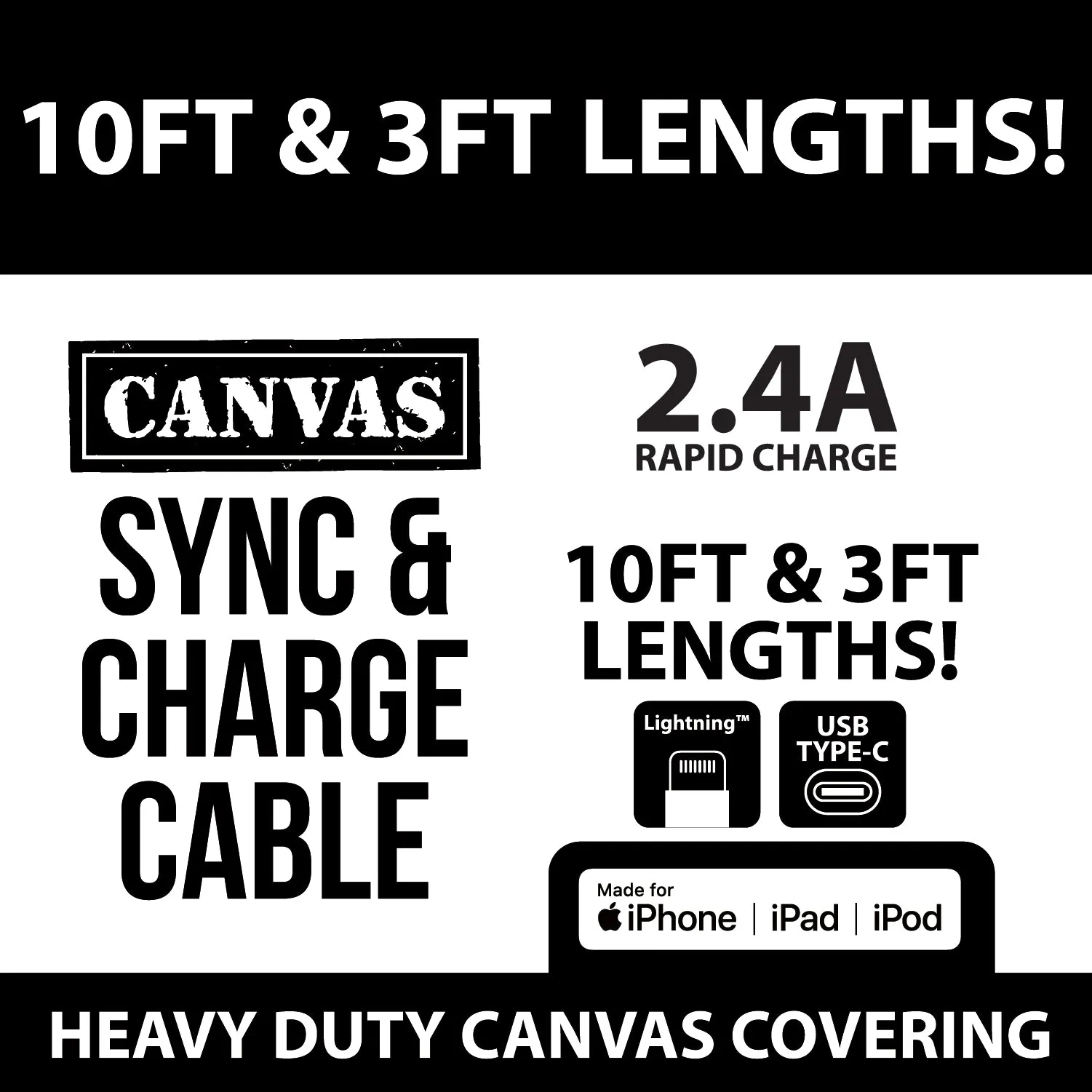 Canvas Charging Cable Assortment - 12 Pieces Per Retail Ready Display 88346