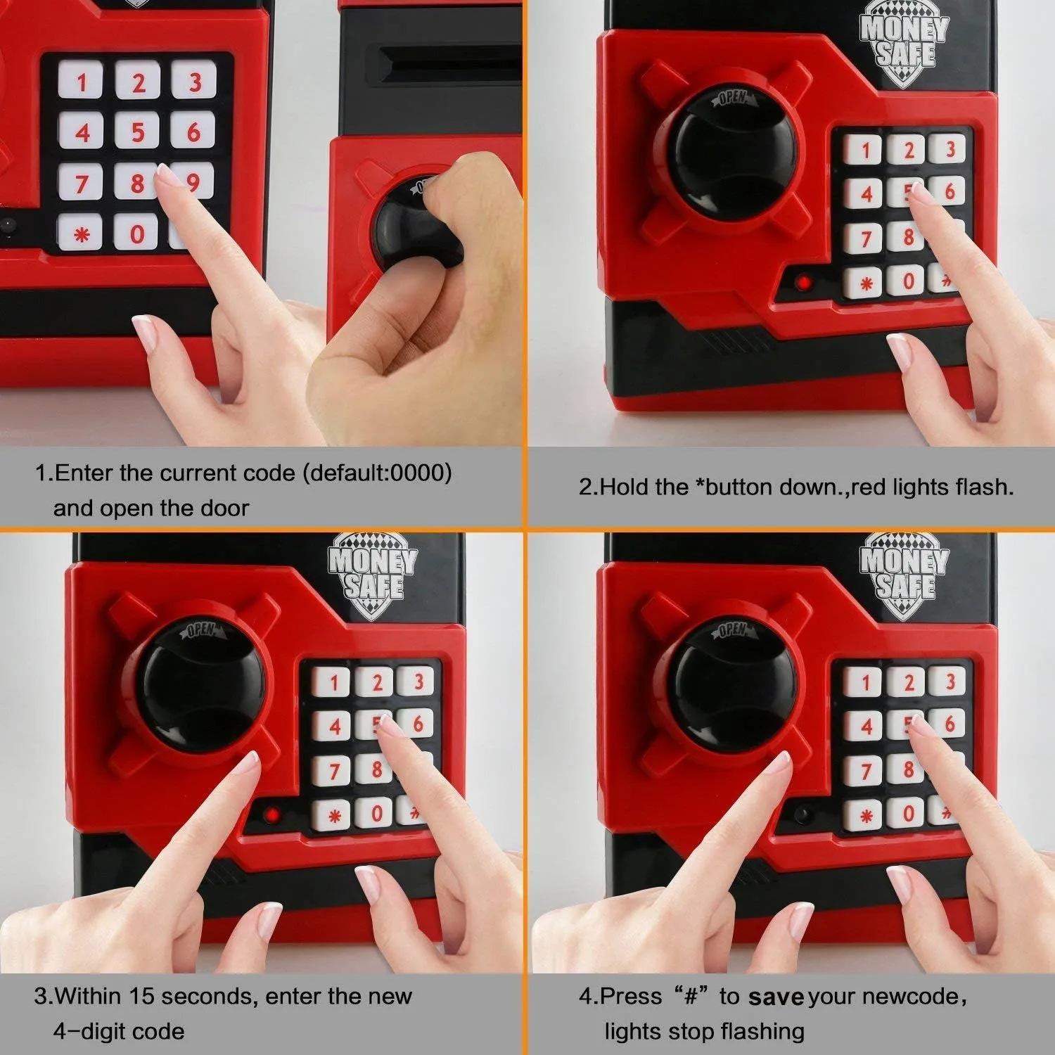 Cartoon Piggy Bank Cash Coin Can Password Electronic Money Bank Safe Saving Box ATM Bank Safe Locks Black Red Smart Voice Prompt Money Piggy Box (Red)
