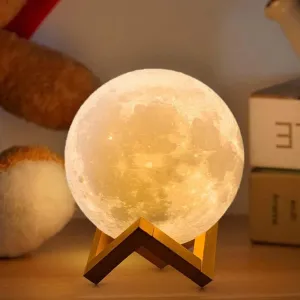 Celestial Touch Control Rechargeable Moon Lamp: 3D Printed LED Night Light