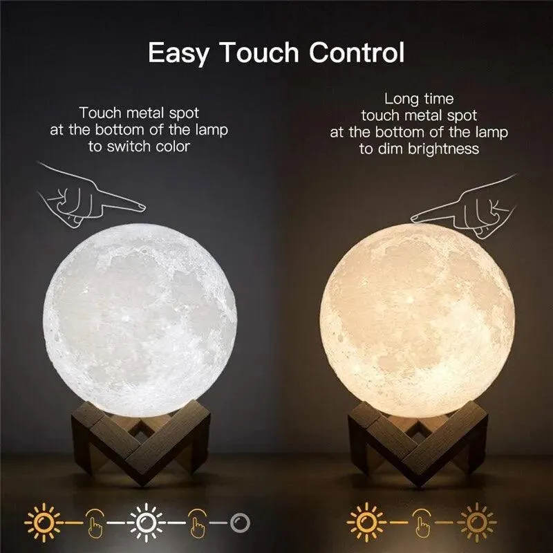 Celestial Touch Control Rechargeable Moon Lamp: 3D Printed LED Night Light