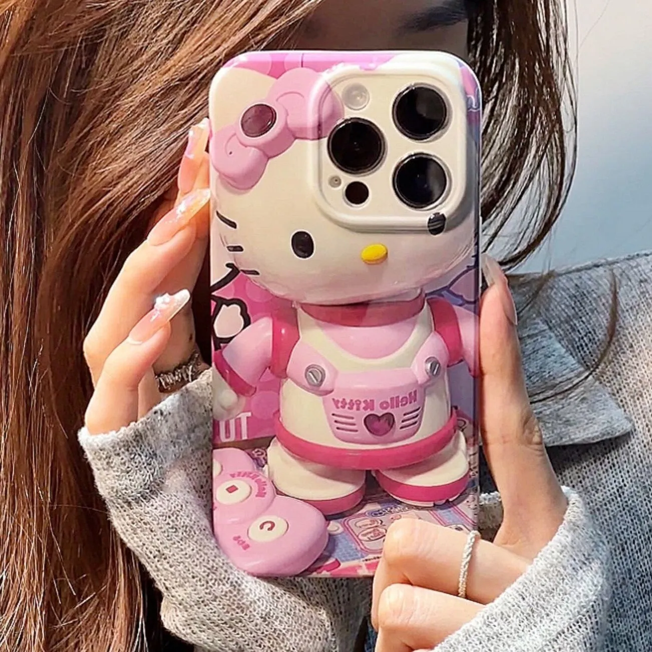 Cute Pink Trendy 3D Hello Kitty Astronaut Design Soft Rubber Protective Shockproof Phone Case for iPhone X XR XS 11 12 13 14 15 Pro Max Case