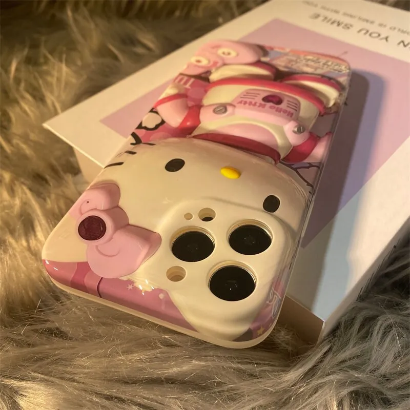 Cute Pink Trendy 3D Hello Kitty Astronaut Design Soft Rubber Protective Shockproof Phone Case for iPhone X XR XS 11 12 13 14 15 Pro Max Case