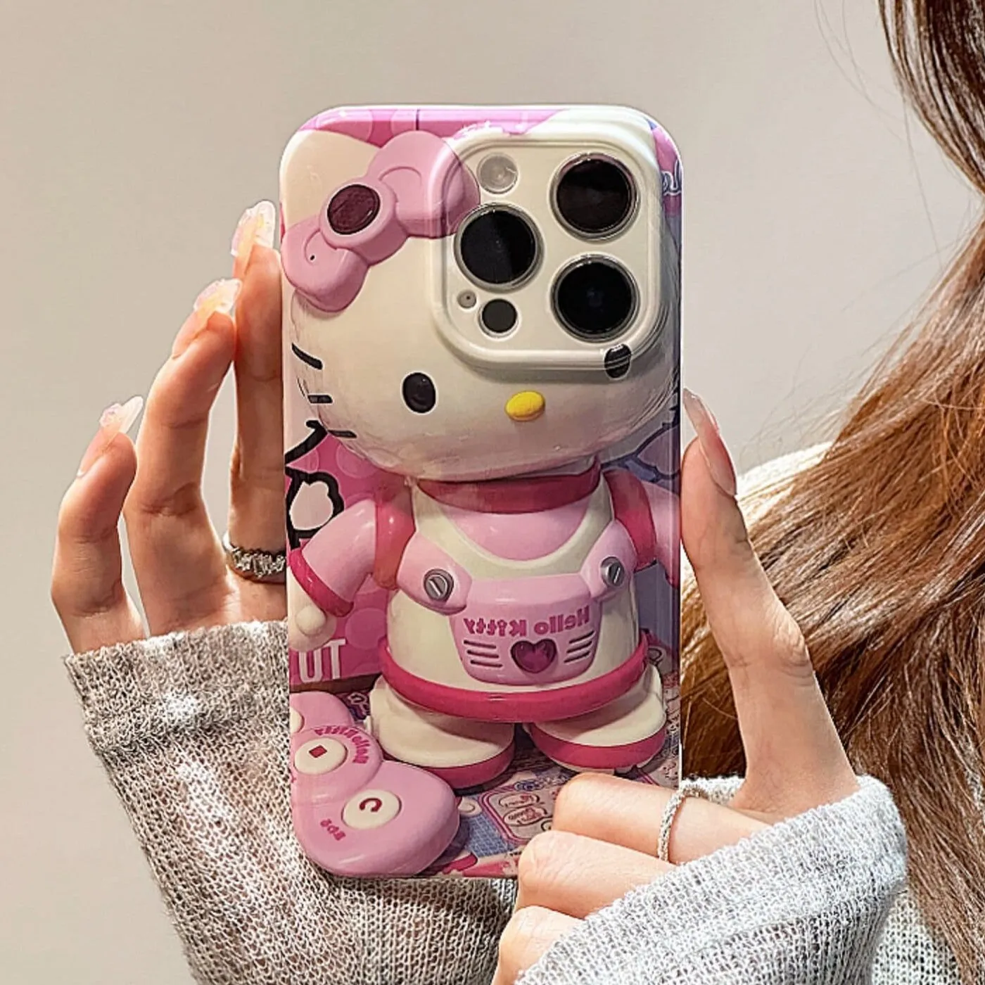 Cute Pink Trendy 3D Hello Kitty Astronaut Design Soft Rubber Protective Shockproof Phone Case for iPhone X XR XS 11 12 13 14 15 Pro Max Case