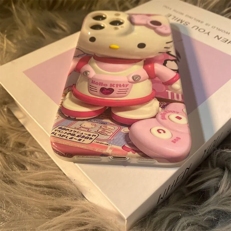 Cute Pink Trendy 3D Hello Kitty Astronaut Design Soft Rubber Protective Shockproof Phone Case for iPhone X XR XS 11 12 13 14 15 Pro Max Case