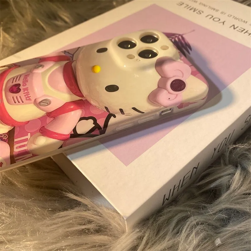 Cute Pink Trendy 3D Hello Kitty Astronaut Design Soft Rubber Protective Shockproof Phone Case for iPhone X XR XS 11 12 13 14 15 Pro Max Case