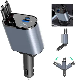 essential , Dual Type-C 4 in 1 2 USB Ports Retractable Car Charger