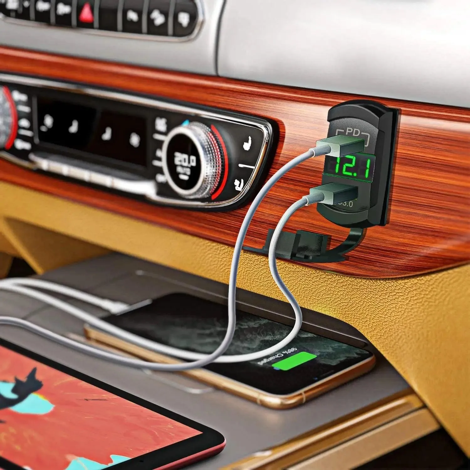 Green Rocker Switch Style Charger PD Type C QC 3.0 USB