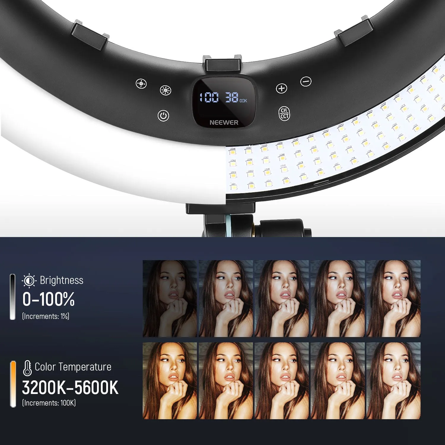 NEEWER RP19H 19 Inch LED Ring Light With 3 Phone Holders