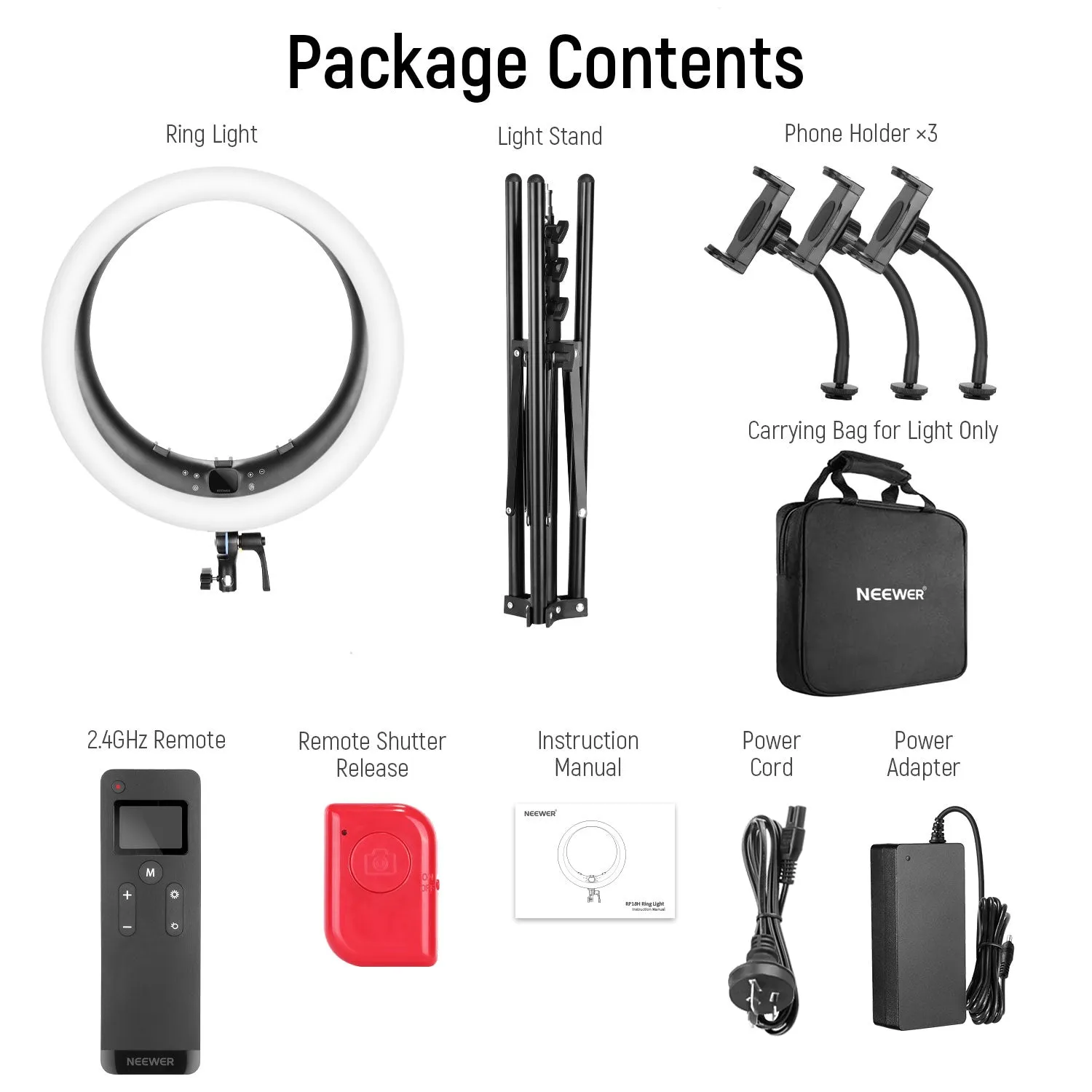 NEEWER RP19H 19 Inch LED Ring Light With 3 Phone Holders