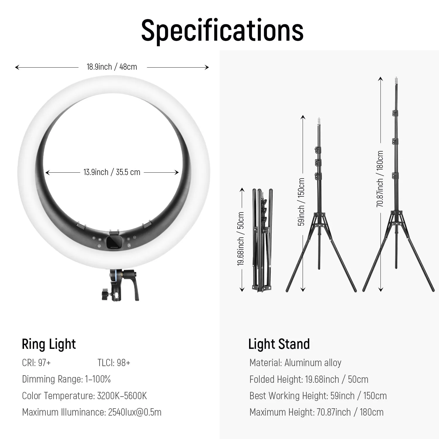 NEEWER RP19H 19 Inch LED Ring Light With 3 Phone Holders
