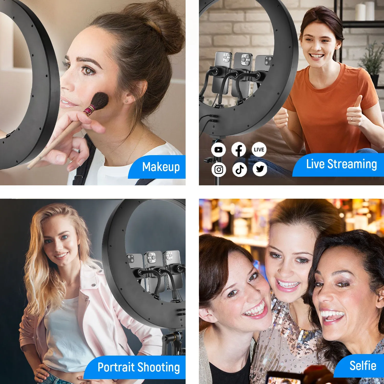 NEEWER RP19H 19 Inch LED Ring Light With 3 Phone Holders