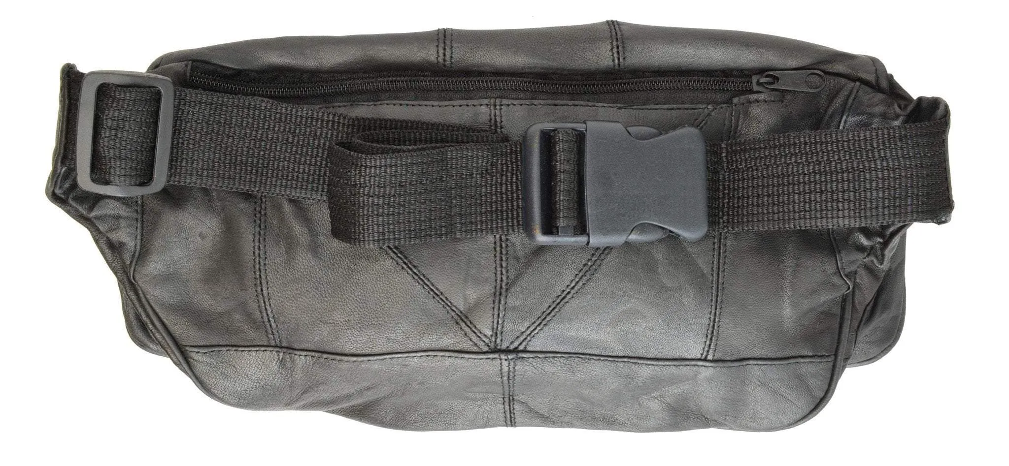 New Large Genuine Leather Waist Bag Fanny Pack with Two Cell Phone Pockets and Six Exterior Pockets 405 (C)