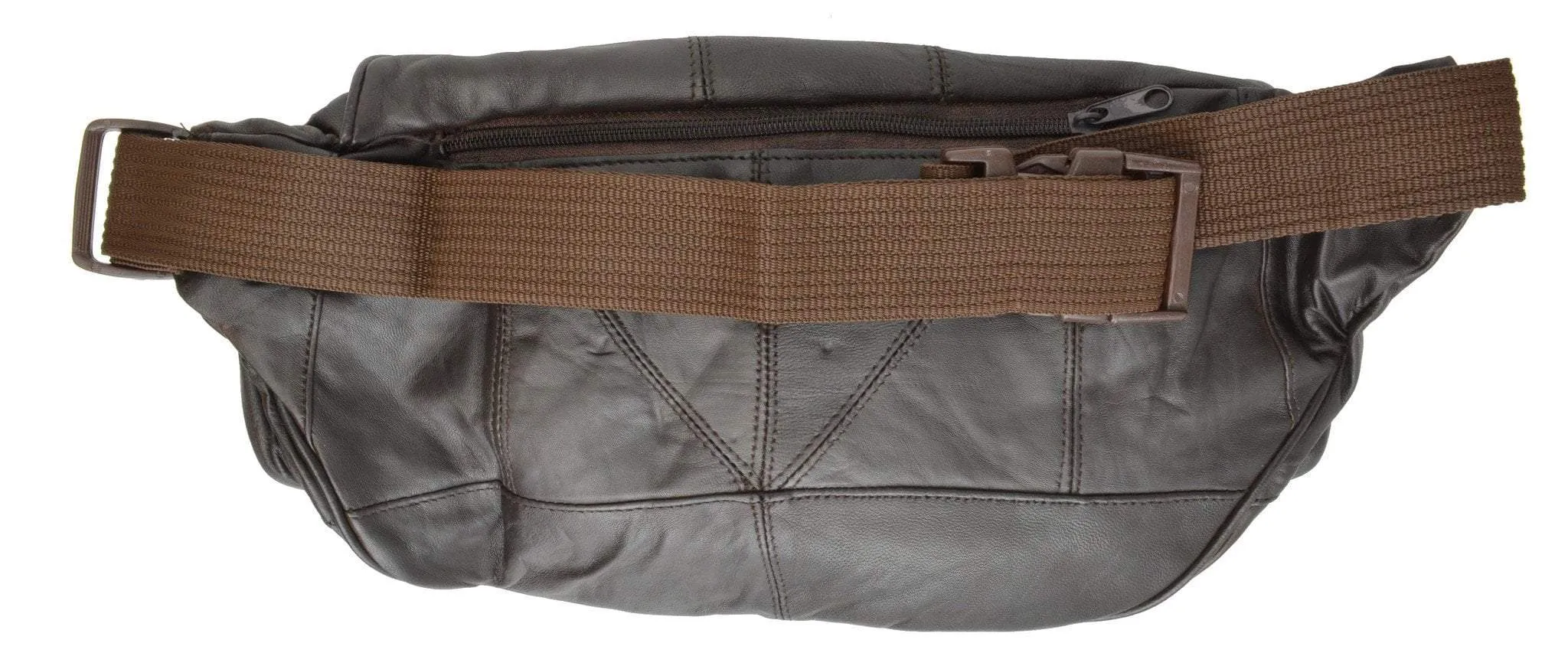 New Large Genuine Leather Waist Bag Fanny Pack with Two Cell Phone Pockets and Six Exterior Pockets 405 (C)