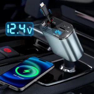 premium 4 in 1 Retractable Car Charger 66W Fast Car Phone Charger with Retractable Cables