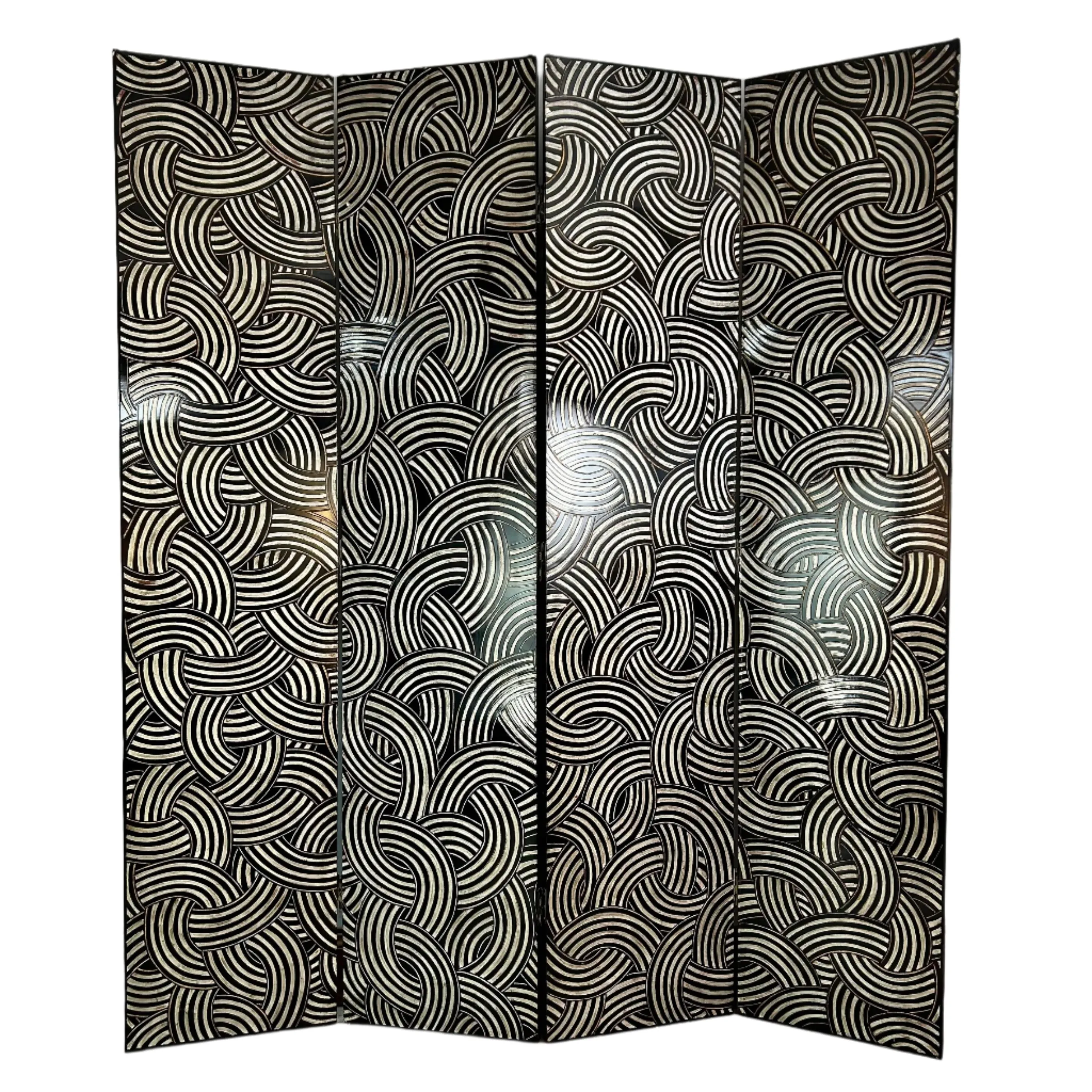 Room Divider, Folding Screen, Three Panel, Black and White Design