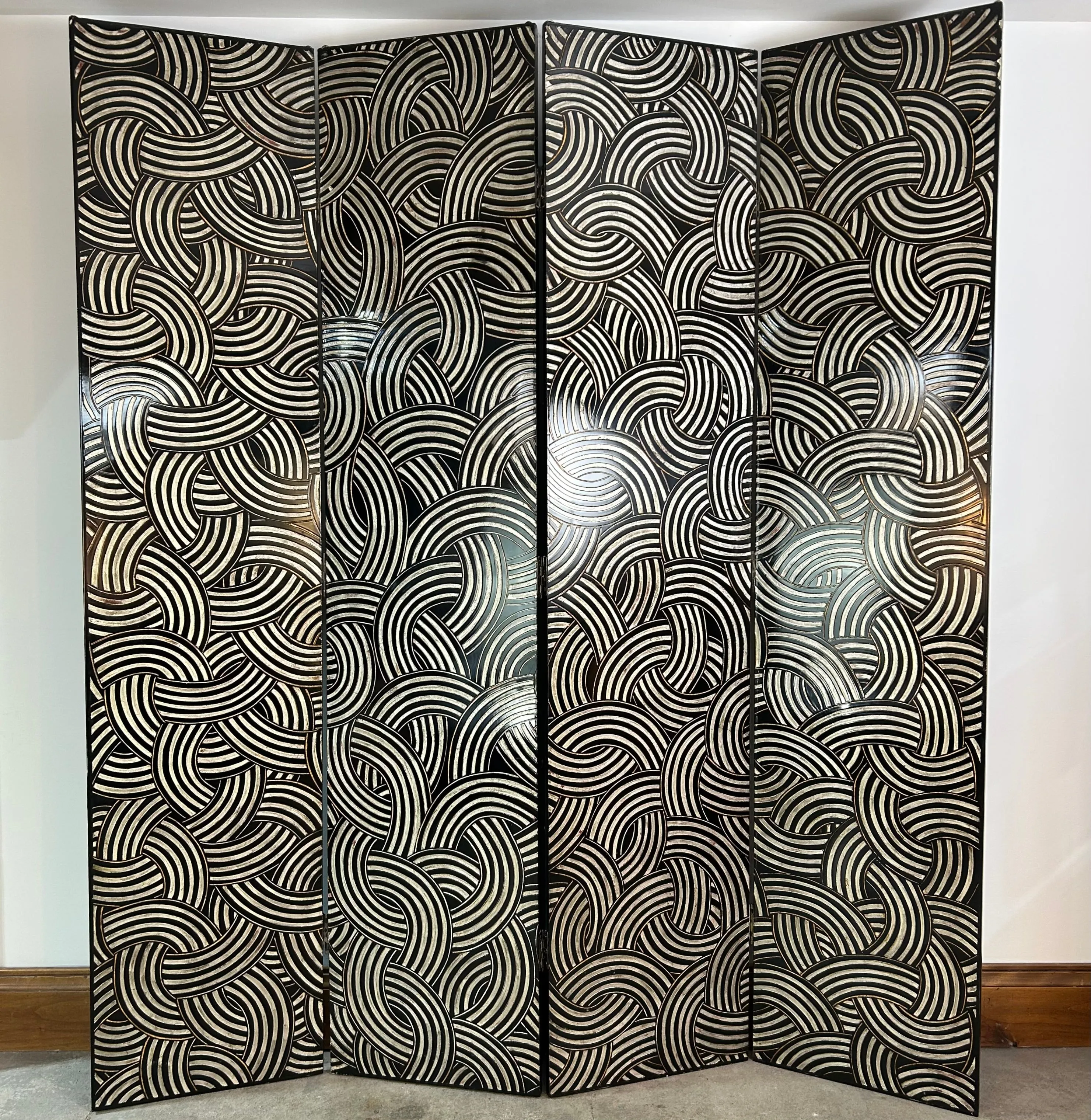 Room Divider, Folding Screen, Three Panel, Black and White Design