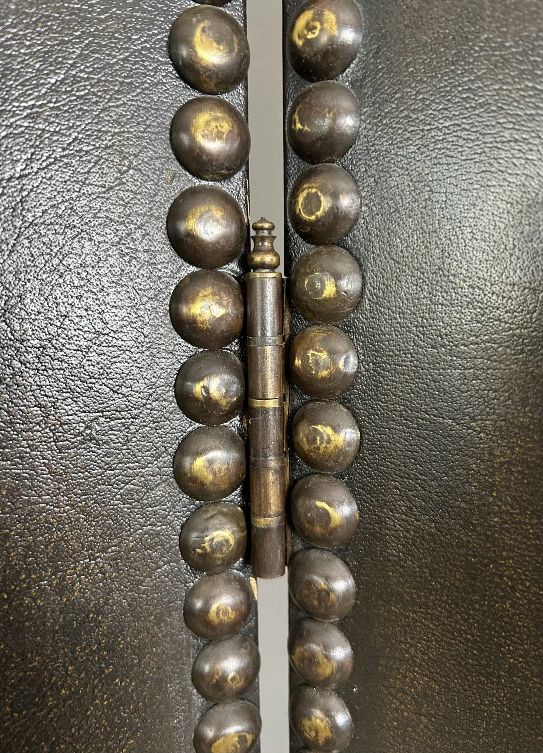 Room Screen, Room Divider, Two-Panel, Leather Look, Bronze Nailheads