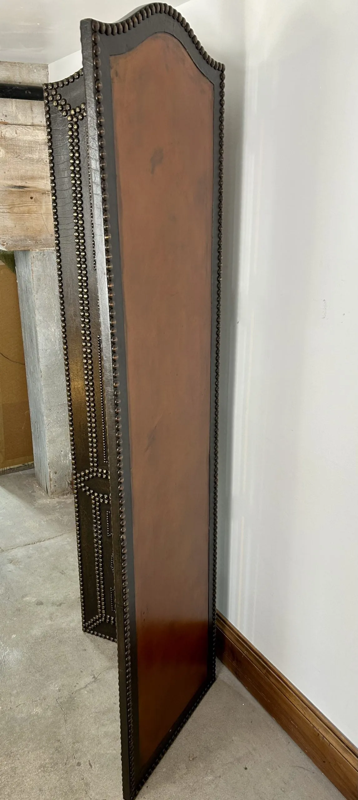 Room Screen, Room Divider, Two-Panel, Leather Look, Bronze Nailheads