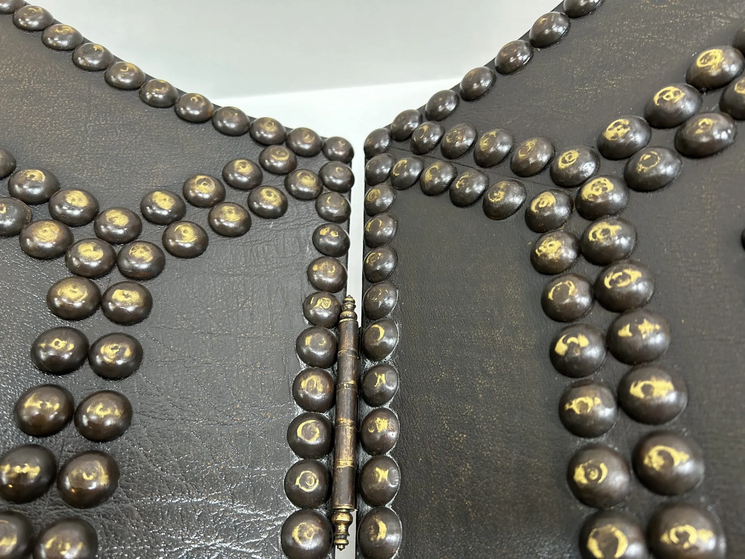 Room Screen, Room Divider, Two-Panel, Leather Look, Bronze Nailheads
