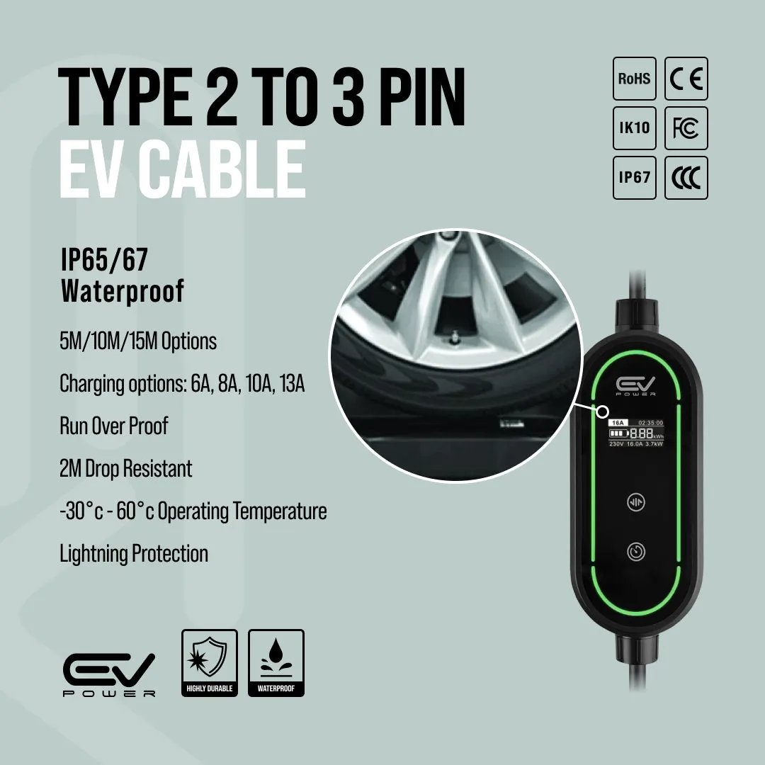Type 2 to 3 Pin Charging Cable – V4