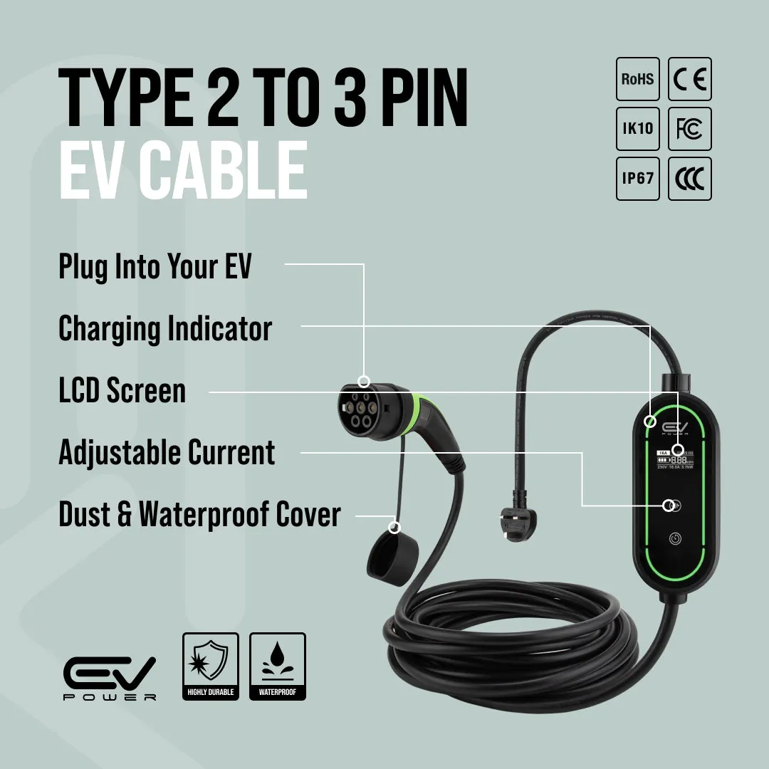Type 2 to 3 Pin Charging Cable – V4