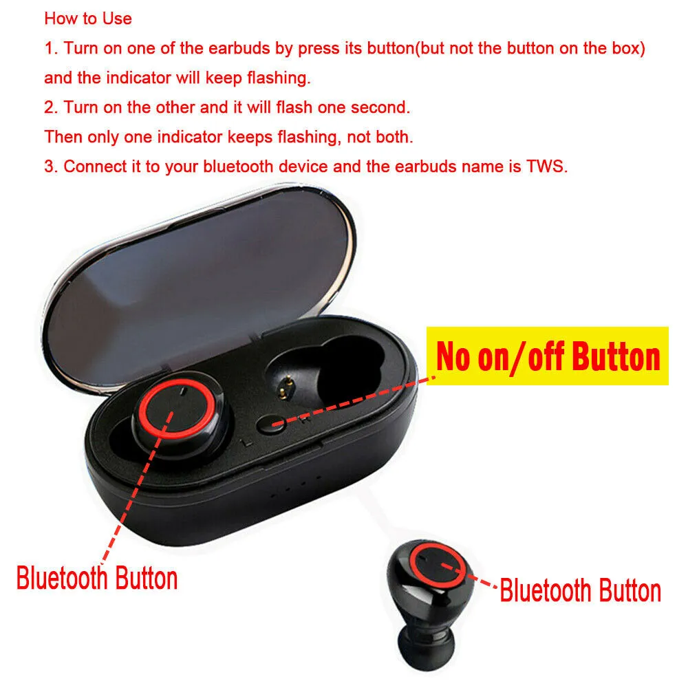 Waterproof Bluetooth 5.0 Wireless Earbuds Headphone Headset with Noise Cancelling