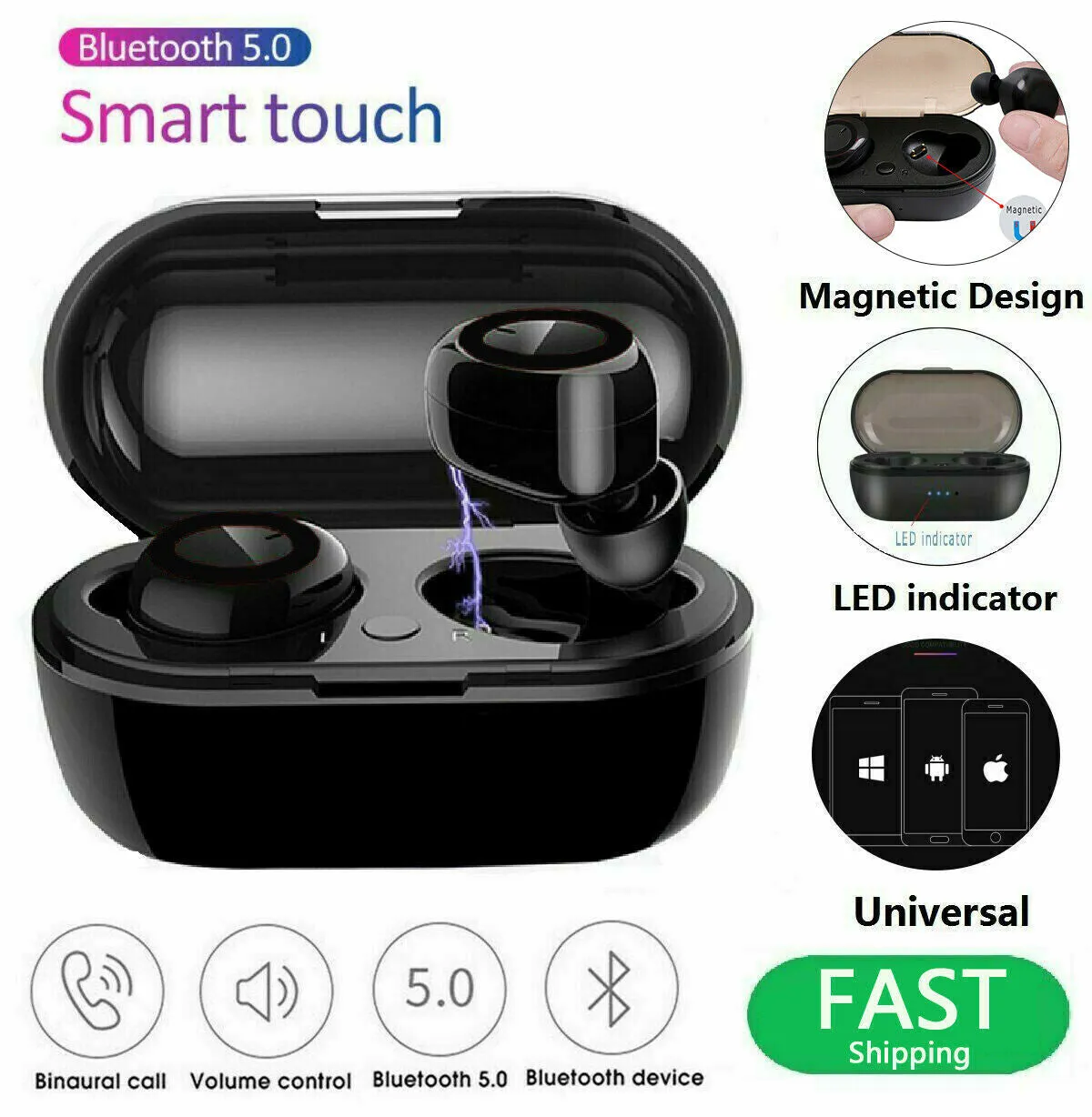 Waterproof Bluetooth 5.0 Wireless Earbuds Headphone Headset with Noise Cancelling