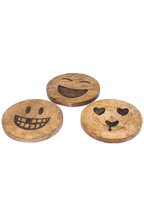 Wooden Emoji Coaster Set Of 3